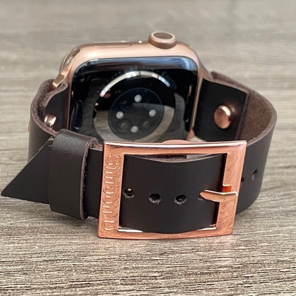 Dark Brown Wide Leather Strap Apple Watch Band Rose Gold Jewelry Women Bracelet main image 6